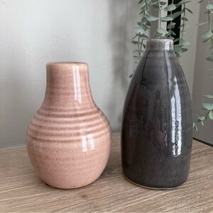 Crate & Barrel Patine Bud Vase Set Of 2 Gray Pink Flower Ceramic Home Decor